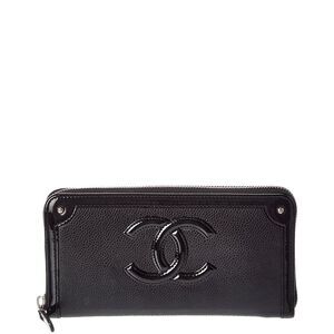 Chanel Black Caviar Leather Contour Zip Around Wallet (Authentic Pre-Loved)